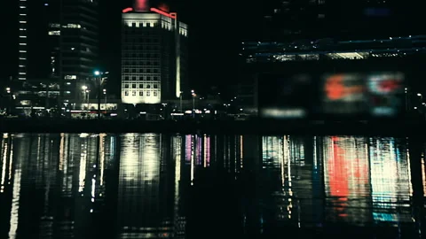 Night city by the river. 스톡 동영상 95561225