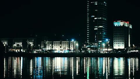 Night city by the river. Video stock 95611389