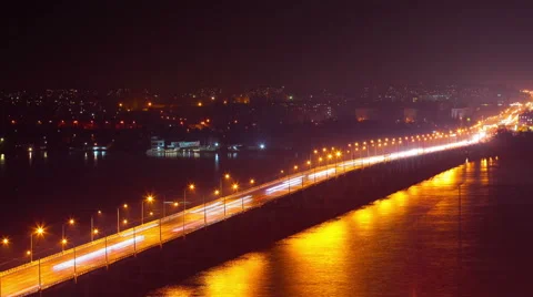 Night city. river landscape. timelapse. 4K. FULL HD, 4096x2304. Stock Footage 44352601