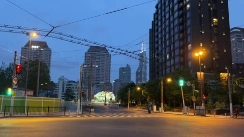 The night city in Shanghai under lockdown Stock Footage 197283069