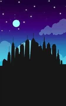 Night City Silhouette Vector Stock Illustration