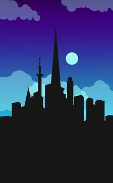 Night City Silhouette Vector Stock Illustration