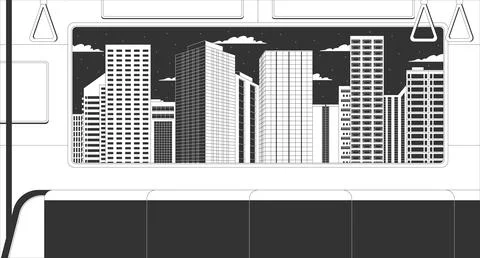 Night city skyline viewed from empty train interior lo-fi linear background Stock-Illustration