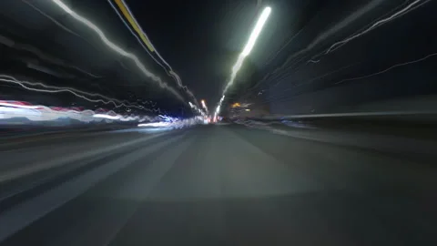 Night City Time-lapse with Car Light Trails Stock Footage 342392903