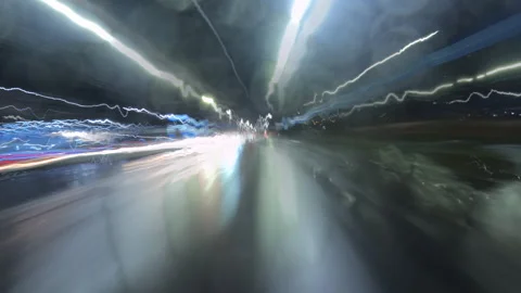 Night City Time-lapse with Car Light Trails Stock Footage 342392992