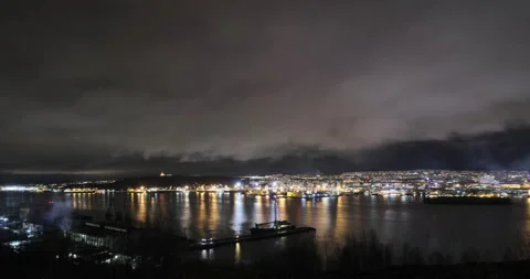 Night City Time-lapse. Clouds in quick movement. Stock Footage 147684702