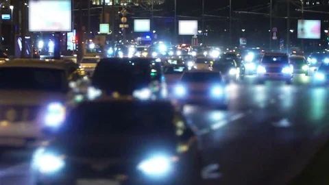 Night City traffic. Ambulance with emergency lights to the rescue Stock Footage