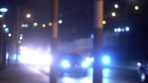 Night City Traffic Rack Focus to Abstract Bokeh Lights Stock Footage 333018766