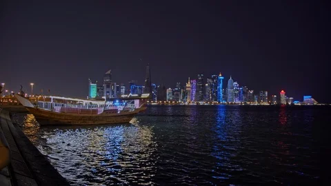 Night city view, Doha, Qatar Stock Footage 106893092