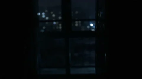 Night city view from panoramic window in defocused background Stock Footage 151384700