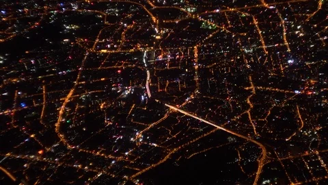 Night city. View from the window of the plane. Stock Footage 100039710