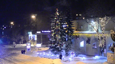 Night city in the winter Stock Footage 24852155