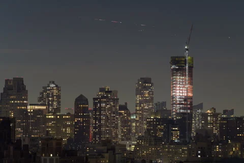Night Cityscape Construction Timelapse Zoom Out Stock Footage 257949627