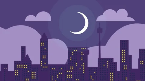 Night Cityscape With Crescent Moon And Clouds background Stock Footage 340471688