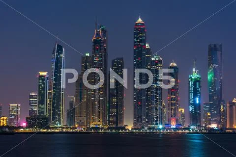 Night cityscape of Dubai city, UAE Stock Photos