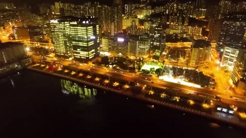 Night Cityscape with Harbor Lights. Stock Footage 304974156