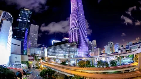 Night cityscape, Hong Kong, elevated view, skyscrapers, traffic Video stock 310706485