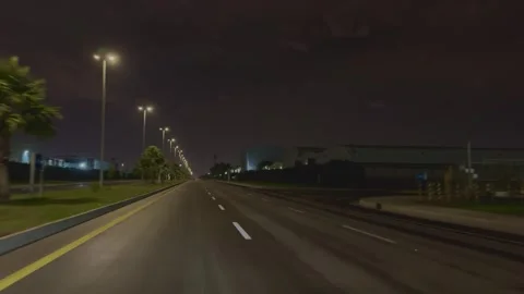 Night cityscape with logistics facility and street lighting Stock Footage 333531975