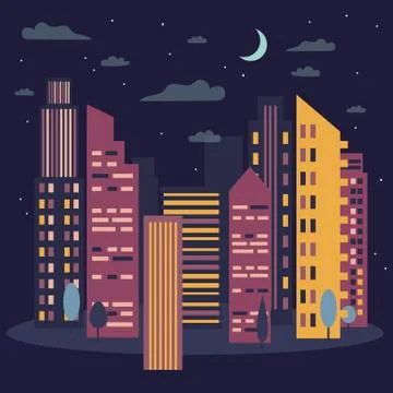 Night cityscape. Skyline with moon Stock Illustration