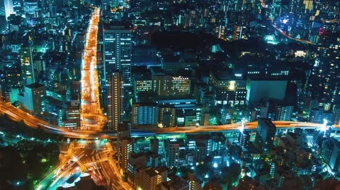 Night cityscape time-lapse high above Tokyo Stock Footage