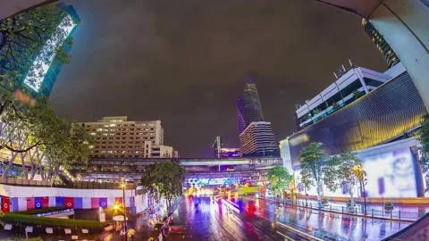 Night cityscape view from elevated perspective, fisheye lens effect Stock-Footage 310216929