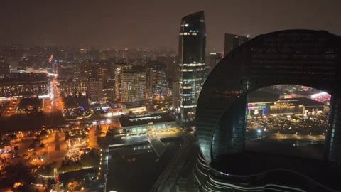 Night Cityscape View with Modern Architecture and Illuminated Buildings Stock Footage 341893022