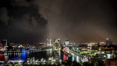 Night Cloud Burst Over Baltimore Timelapse Stock Footage 83453221