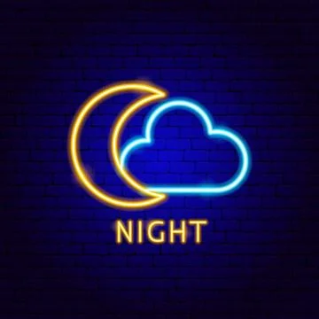 Night Cloud Neon Label Stock Illustration