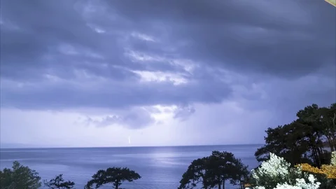 Night Cloud Passing Time Lapse and Thunderstorm Stock Footage 129518063