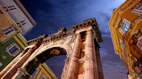 Night clouds and Roman arch Stock Footage 8518667