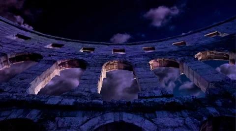 Night clouds over the amphitheatre Stock Footage 8518574