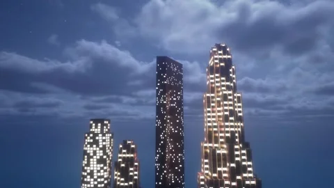 Night clouds slowly creep over the tops of business class skyscrapers. Stock Footage 255042734