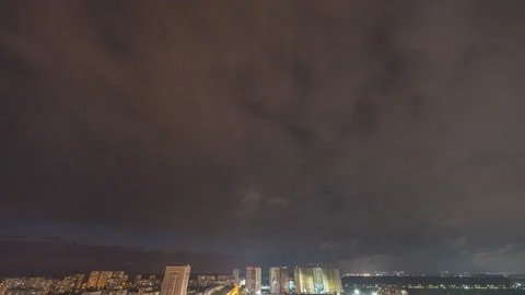 The night clouds stream over the city lights. time lapse Stock Footage 130889350