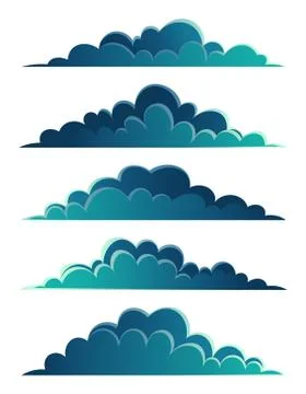 Night clouds vector panorama collection, different dark blue clouds for night Illustrazione stock