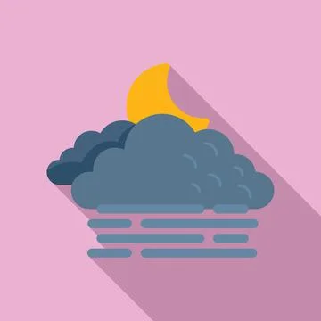 Night cloudy icon flat vector. Climate meteo Stock Illustration