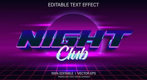 Night club 3d vector text effect with modern style design Stock Illustration
