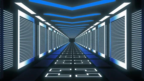 Night club creative decor loop. Flight inside blue toned futuristic video tunnel Stock Footage 269185710