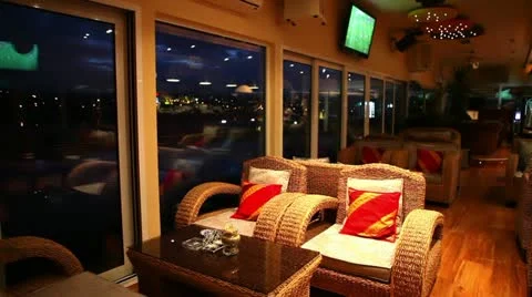 Night club with a large windows Stock Footage 24669641