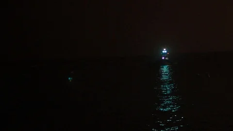 Night: Coast Police looking for missing Pesron with powerful projector Vídeos de archivo 95959549