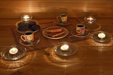 Night coffee with biscuits Stock Photos