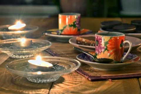 Night coffee with biscuits Stock Photos