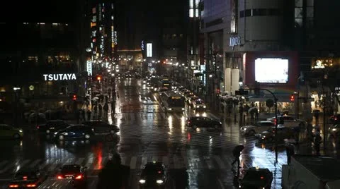 Night Commuters Commute Traffic Jam Congestion Cars Passing Tokyo Crossing Signs Stock Footage 12384248