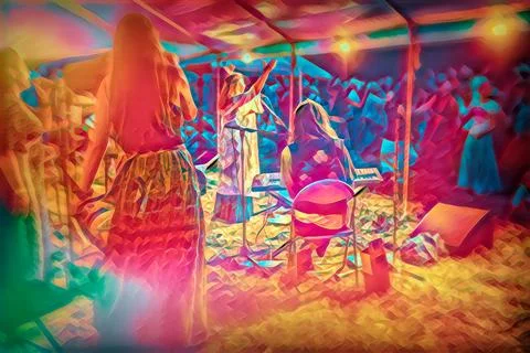 Night concert and polygon effect. Stock Illustration