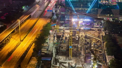 Night construction in Shenzhen Timelapse Video stock 51719646