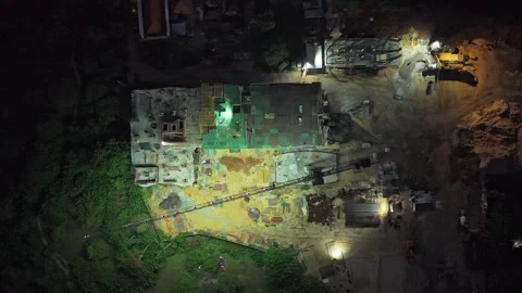 Night construction site drone view building work Stock Footage 328921821