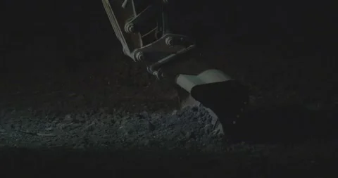 Night, construction work, excavator at work, excavator bucket, night lighting Stock Footage 308912489