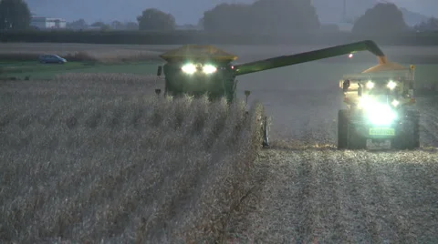 Night corn harvest machinery Stock Footage 5503380