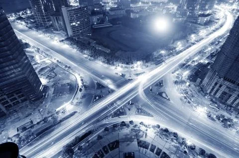 Night at the crossroads Stock Photos