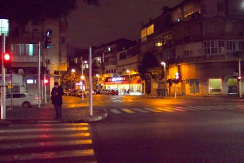 Night crossroads in Tel Aviv-Yafo. Stock Photos