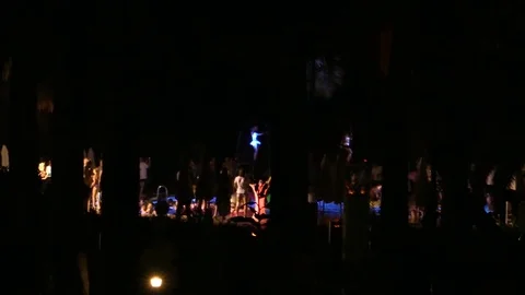 Night crowd active outdoor poolside party Stock Footage 84144859